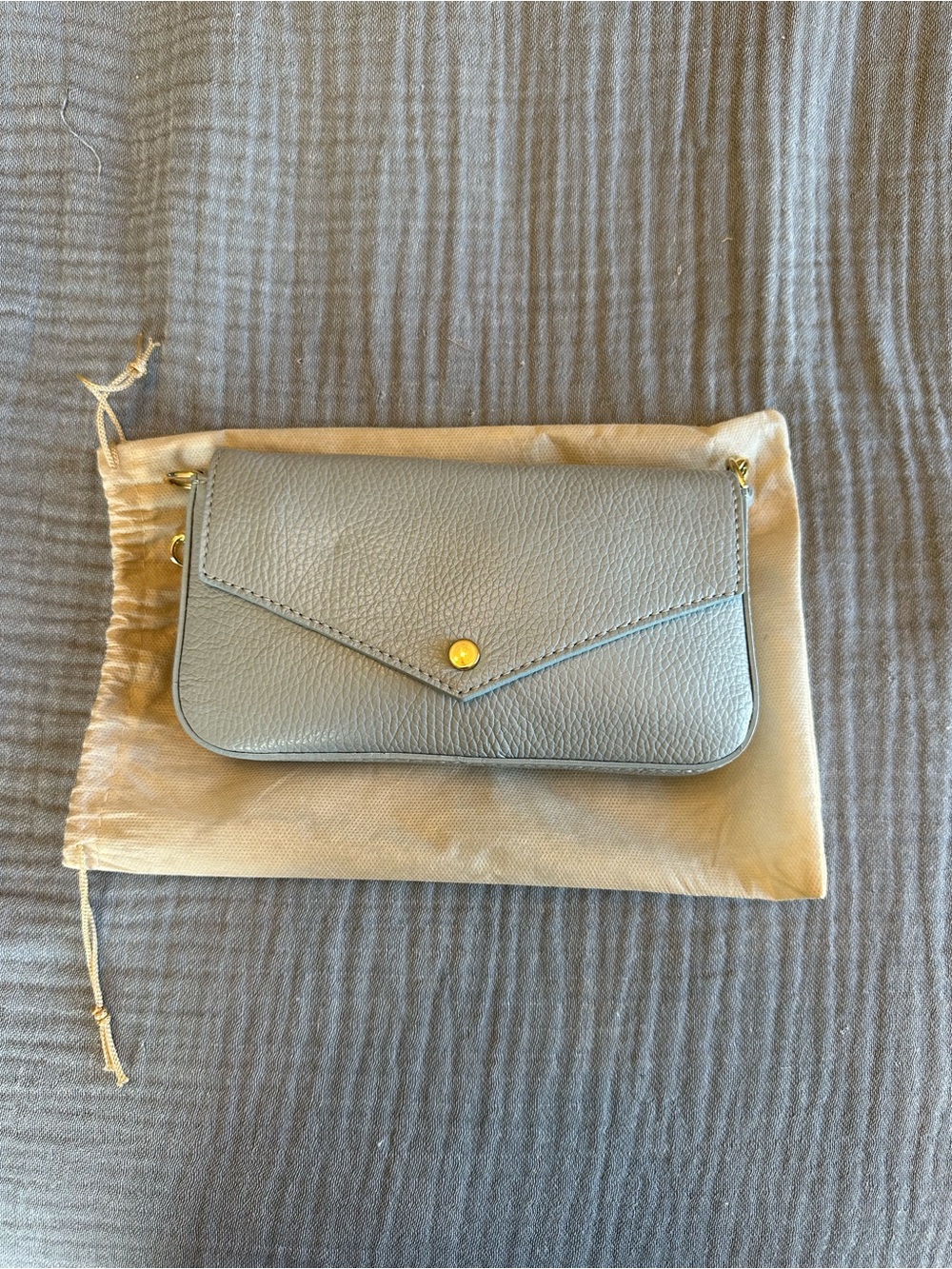 Italian Leather Envelope Crossbody Wallet - Light Blue Gold Chain Strap NWOT